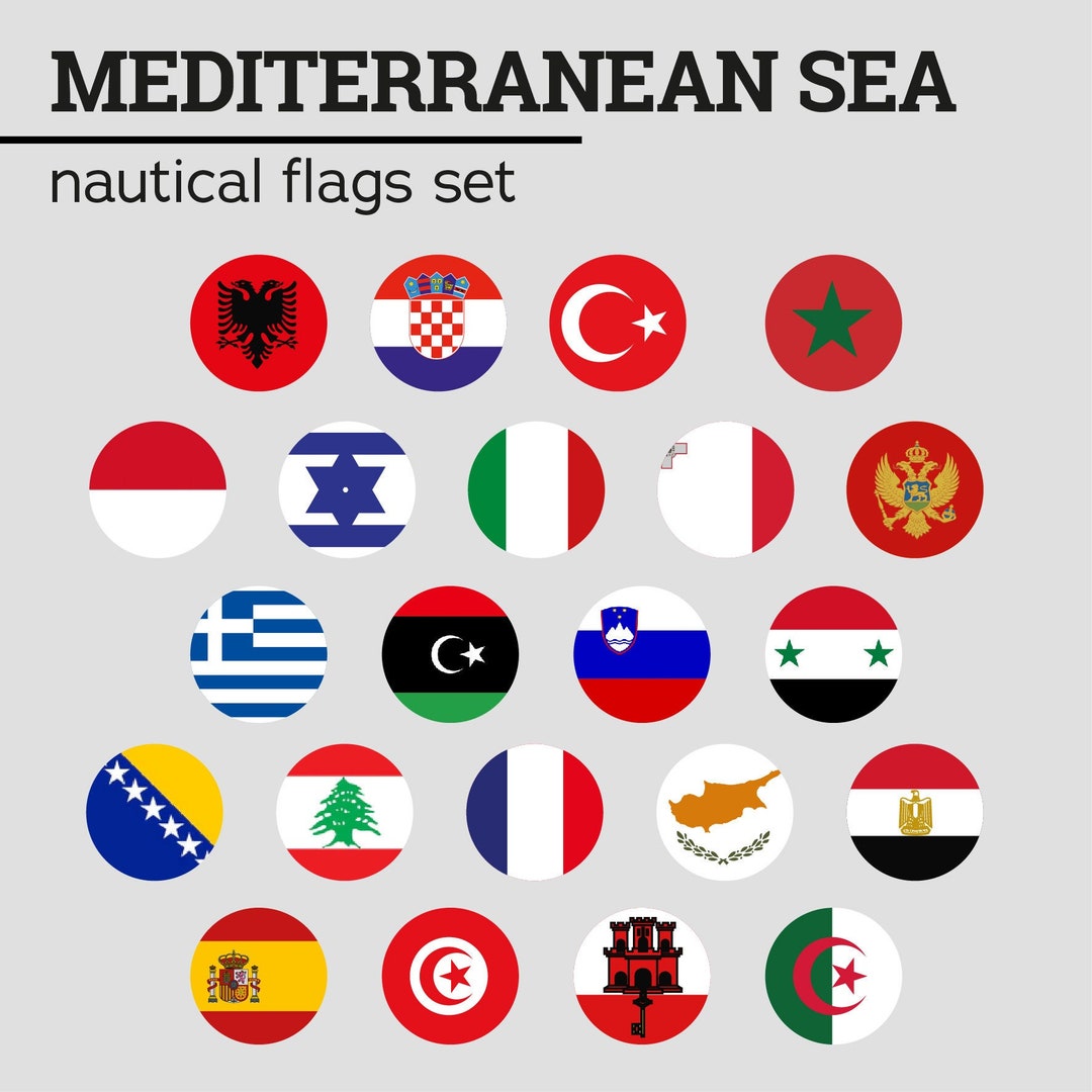 Nautical Flags SET of Mediterranean Sea Countries, Maritime Signal Code Flags for Boating and