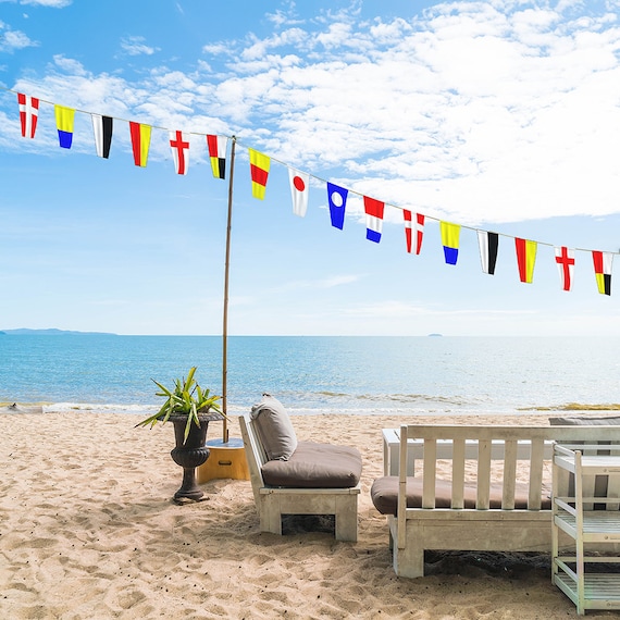 Guirlande De Fanions Plage Maison - 8 Drapeaux 12x15 Cm - Coton Rouge - Décoration Bord De Mer