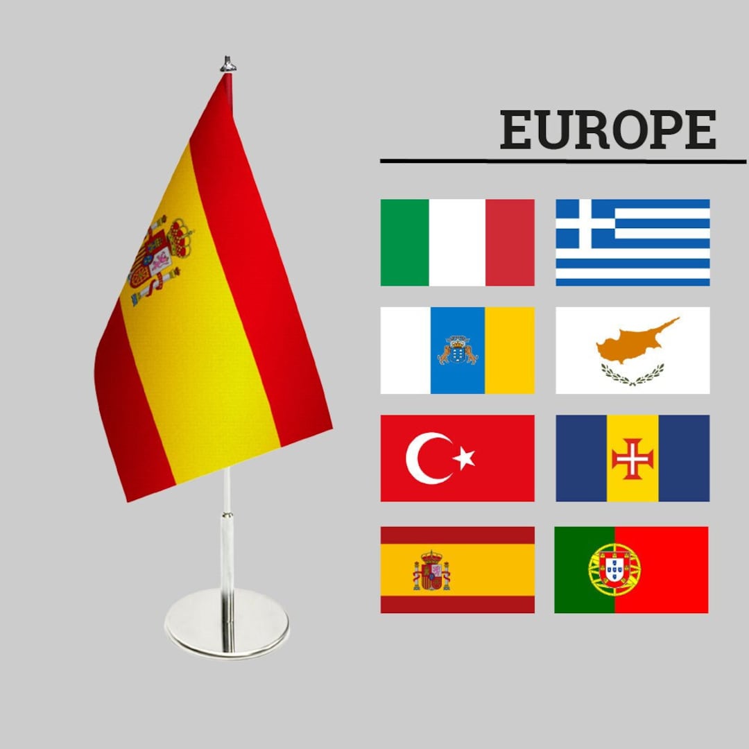 Table Flags of European Countries, Metallic Table Stand, Chromed Desk ...