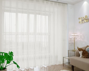 Par de cortinas transparentes color crema, 2 paneles Cortinas de tamaño personalizado para sala de estar, cortinas transparentes para dormitorio, tratamientos de ventanas con bolsillo para varilla