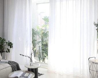 Pair of White Sheer Curtain, 2 Panels Custom size curtains for living room, sheer drapers for bedroom, window treatments with rod pocket