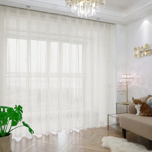 Pair of Cream Sheer Curtain, 2 Panels Custom size curtains for living room, sheer drapers for bedroom, window treatments with rod pocket zdjęcie 1