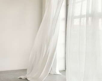 White Linen Sheer Curtain, Linen Curtains Pattern, Custom Curtain Panels, Window drapes For Living Room, Window treatments for bedroom