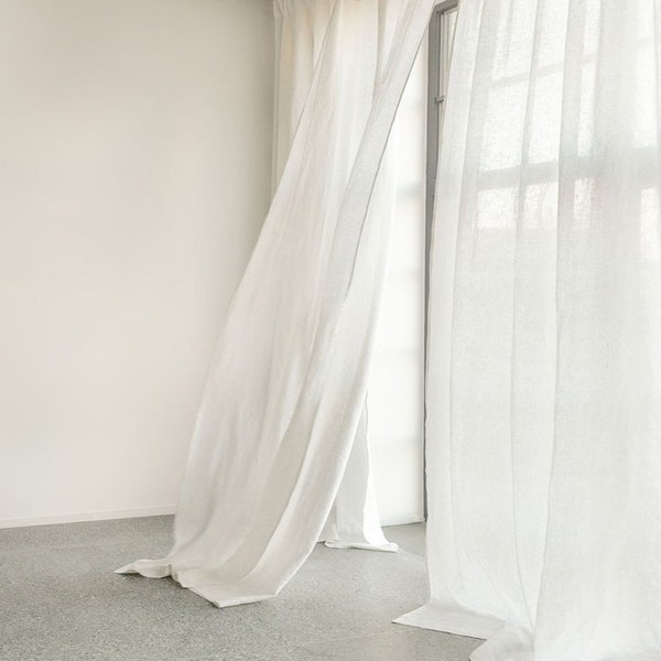 Rideau transparent en lin blanc, motif de rideaux en lin, panneaux de rideaux personnalisés, rideaux de fenêtre pour le salon, traitements de fenêtre pour la chambre à coucher