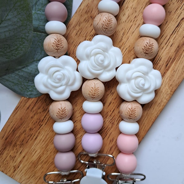 Rose Silicone Pacifier Clip | Simple | Baby Shower Gift | Baby Sprinkle Gift | Dummy Clip | Binky Clip