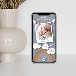 Anuncio de nacimiento digital con datos personalizados para enviar por WhatsApp | polaroid