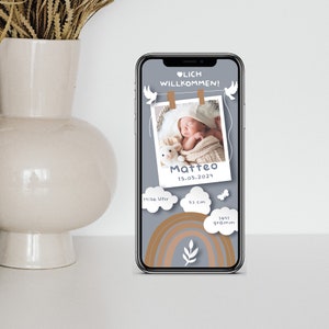 Digital birth announcement with personalized data to send via WhatsApp | Polaroid