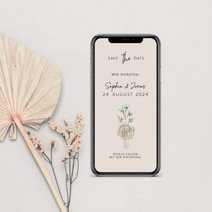 Digital save the date card for the wedding with personalized data to send via WhatsApp | Wax seal