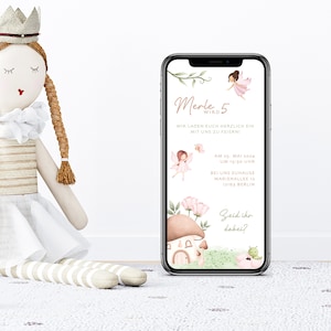 Convite digital de aniversário com detalhes personalizados para enviar via WhatsApp | Fadas