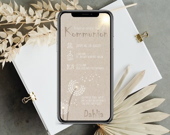 Digital invitation for communion or confirmation with personalized data to be sent via WhatsApp | Dandelion dandelion