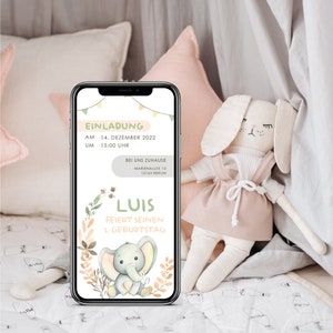 Invitación de cumpleaños digital con detalles personalizados para enviar por WhatsApp | elefante