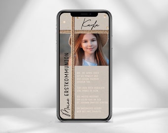 Digital invitation for communion or confirmation with personalized data to be sent via WhatsApp | Crafty