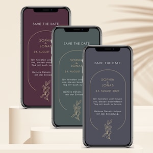 Carte numérique de sauvegarde de la date pour le mariage avec des données personnalisées à envoyer via WhatsApp | Branche d'or