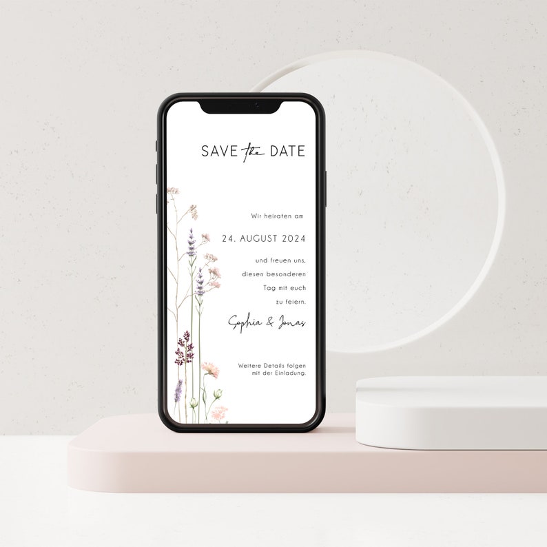 Digital save the date card for the wedding with personalized data to send via WhatsApp Wildflowers image 5