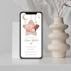 Annonce de naissance numérique avec données personnalisées à envoyer via WhatsApp | étoile