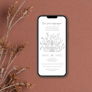 Digital invitation to the housewarming party with personalized data to send via WhatsApp | Flower shop