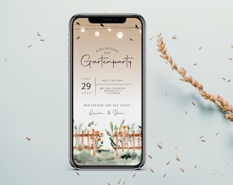 Digitale Einladung zum Geburtstag mit personalisierten Daten zum Versenden per WhatsApp | Gartenparty