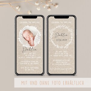 Invito digitale al battesimo con dati personalizzati da inviare tramite WhatsApp | Carta kraft
