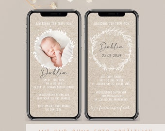 Digital invitation to the baptism with personalized data to be sent via WhatsApp | Kraft paper