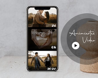 Digital save the date video for the wedding with animations and personalized data to send via WhatsApp