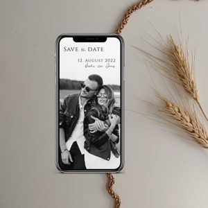 Digitale save the date kaart voor de bruiloft met gepersonaliseerde gegevens om te versturen via WhatsApp | foto