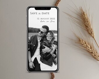 Digital save the date card for the wedding with personalized data to send via WhatsApp | photo