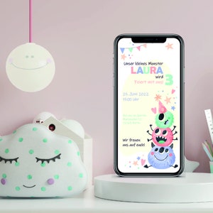 Invitación de cumpleaños digital con detalles personalizados para enviar por WhatsApp | Monstruo