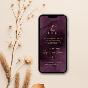 Digitale Save the Date Karte zur Hochzeit mit personalisierten Daten zum Versenden per WhatsApp | Mauve