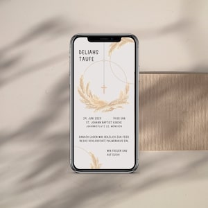 Digitale Einladung zur Taufe mit personalisierten Daten zum Versenden per WhatsApp | Pampasgras