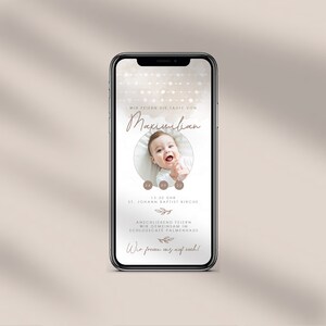 Convite digital para batizado com dados personalizados a ser enviado via WhatsApp | aquarela