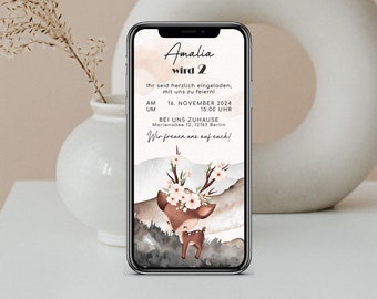 Digital birthday invitation with personalized details to send via WhatsApp | Deer