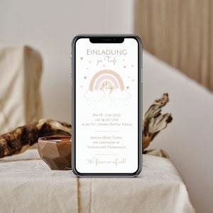 Convite digital para batizado com dados personalizados a ser enviado via WhatsApp | Arco-íris