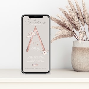 Invitación de cumpleaños digital con detalles personalizados para enviar por WhatsApp | Arco bohemio
