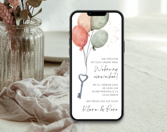 Digital invitation to the housewarming party with personalized data to send via WhatsApp | Key