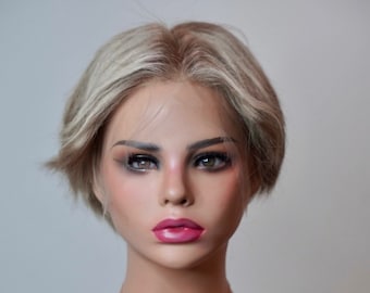 100% Virgin Human Hair | Ashy Tone Dark Blonde with Babylights HD Full Lace Pixie Wig