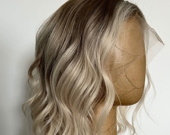 100% Virgin Human Hair | Ashy Tone Dark Blonde with Pale Blonde Balayage Glueless HD Lace Front Wig Ready to Ship