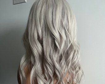 100% Virgin Human Hair | White with Subtle Light Silver Lowlights Balayage Glueless HD Lace Front Wig