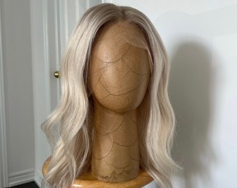 100% Virgin Human Hair | Platinum Blonde with Dark Blonde Shadow Roots Glueless HD Lace Front Wig