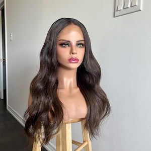 100% Virgin Human Hair | Ashy Tone Dark Brown with Medium Brown Babylights Balayage Glueless HD Lace Front Wig Ready to  Ship