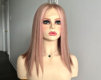 Peluca frontal de encaje HD sin pegamento, color rosa ahumado pastel apagado, 100 % cabello humano virgen, con Moneypiece