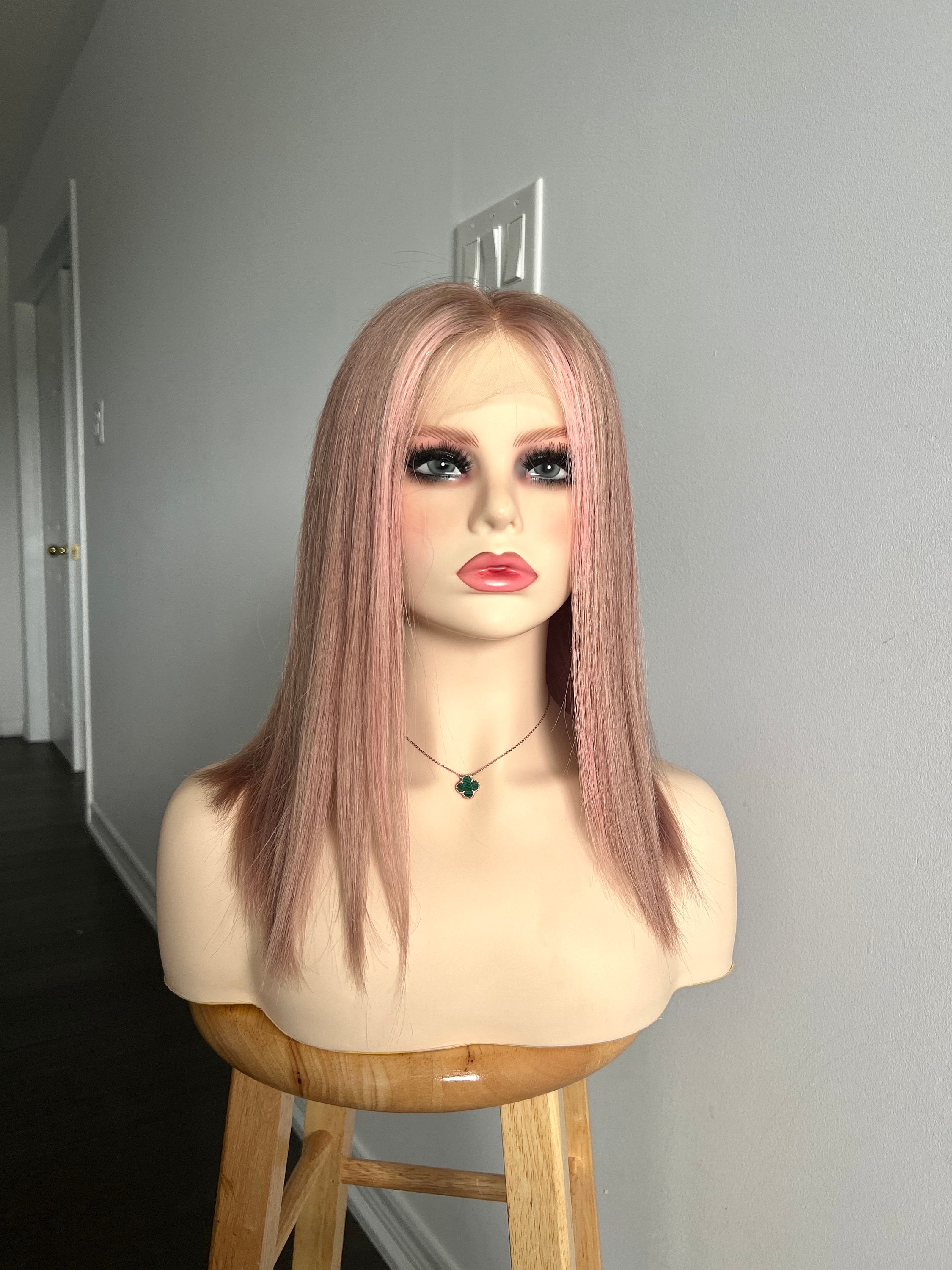 100 Virgin Human Hair Smokey Pink Muted Pastel Pink With Moneypiece Glueless HD Lace Front Wig Etsy UK