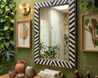 Luxury Moroccan style decorative wall mirror with gold ornate brass trimmed resin for bathroom vanity.