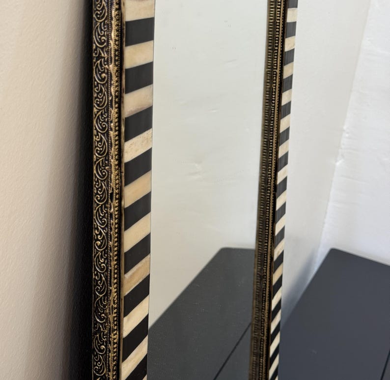 Large Decorative Bone Mirror Frame Golden Brass luxury Home Decor image 6
