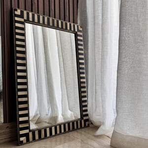 Handmade bone inlay mirror frame Golden Trim Brass