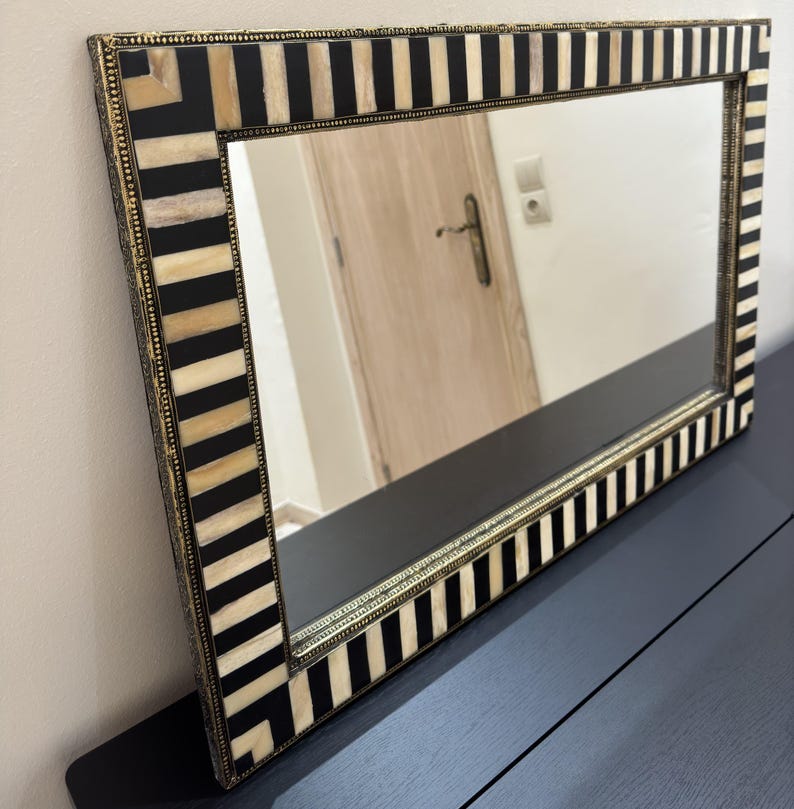 Large Decorative Bone Mirror Frame Golden Brass luxury Home Decor image 13
