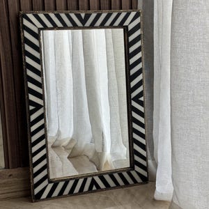 Moroccan Black and White Mirror: Unique Handmade Decorative Piece for Boho Bathroom or Vanity