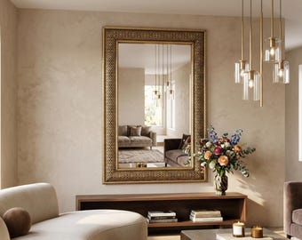 Large Ornate Gold Brass Moroccan Mirror, Wall Decor for Home