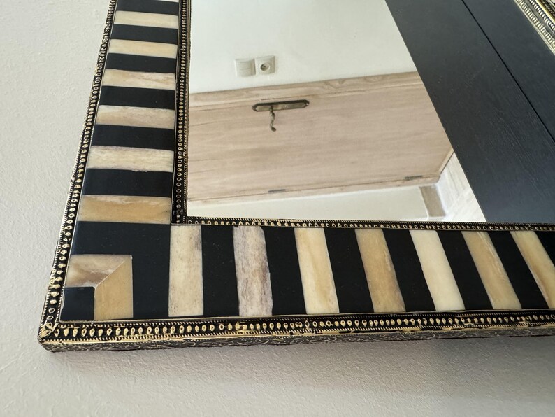 Large Decorative Bone Mirror Frame Golden Brass luxury Home Decor image 8