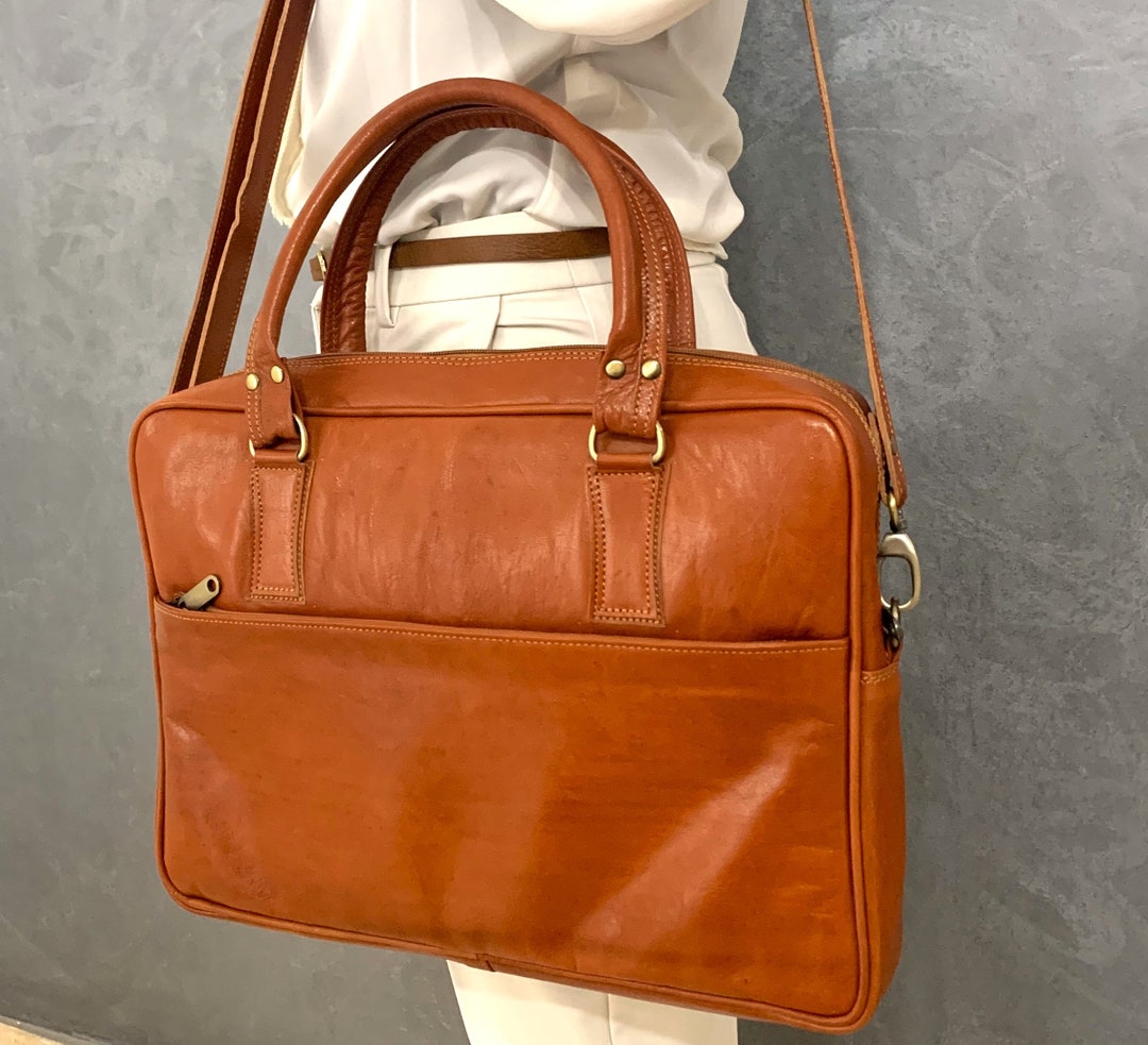 Real Leather Briefcase Laptop Leather Bag messenger Bag Etsy