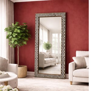 Bone Inlay Mirror, Rectangular Wall Mirror, Bathroom Vanity Mirror, Powder Room Decor, Luxury Neutral Home Decor